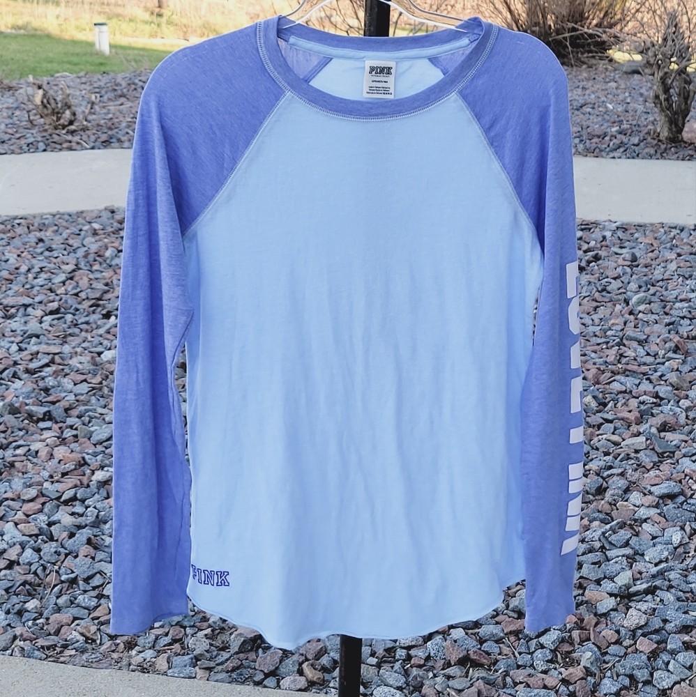 Pink by Victoria's Secret blue  baseball tee love pink logo along arm Small